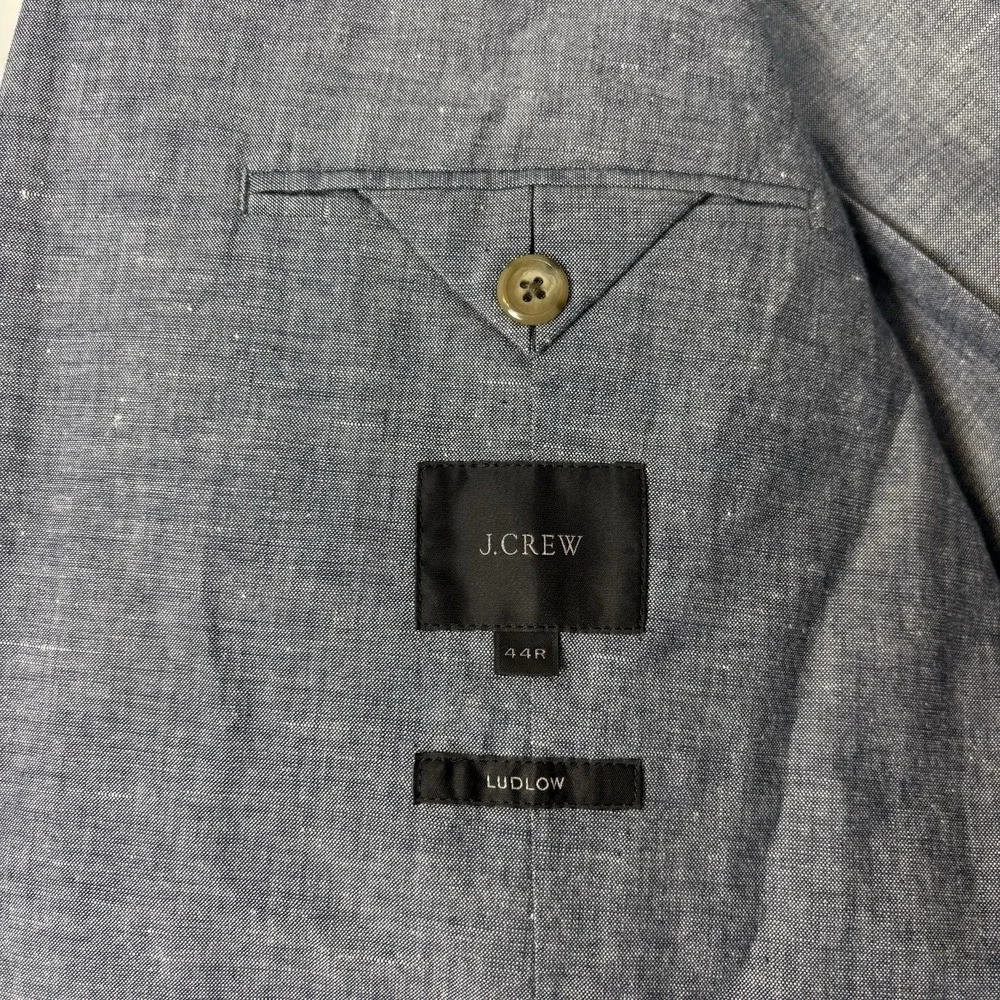 J Crew Ludlow Blazer 44R Blue Somelos Cotton Linen Blend Unstructured